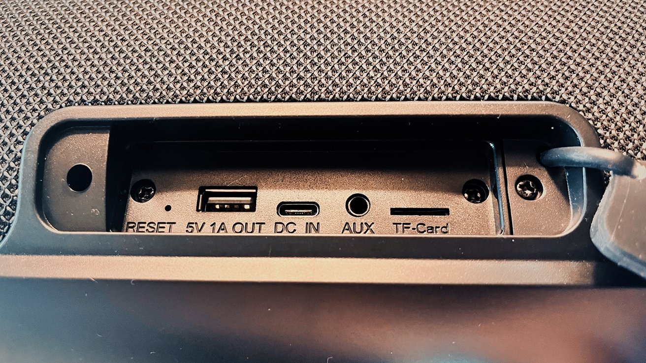 A closeup of the unit's ports