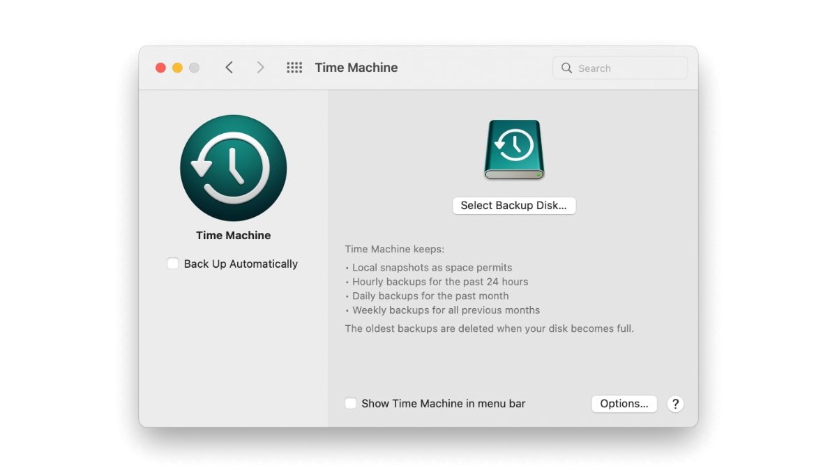 Time Machine in macOS System Preferences