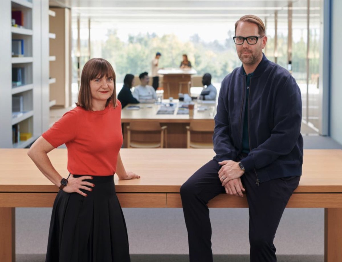 Evans Hankey (left) and Alan Dye in Apple Park. Source: Wallpaper magazine