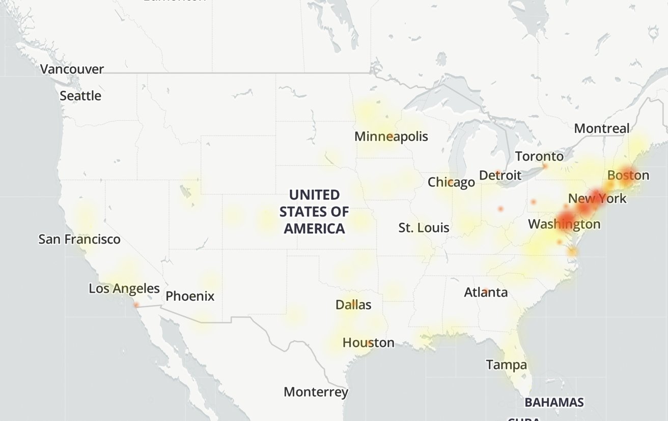 Map of outages [via DownDetector]