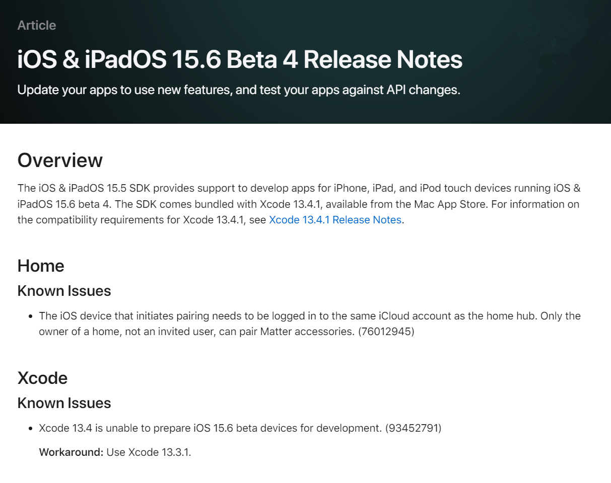 苹果 iOS / iPadOS 15.6 开发者预览版 Beta 4 发布