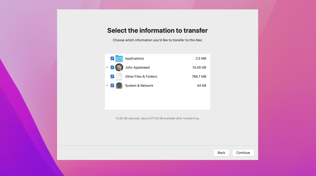 Choose what you want to transfer from your old Mac