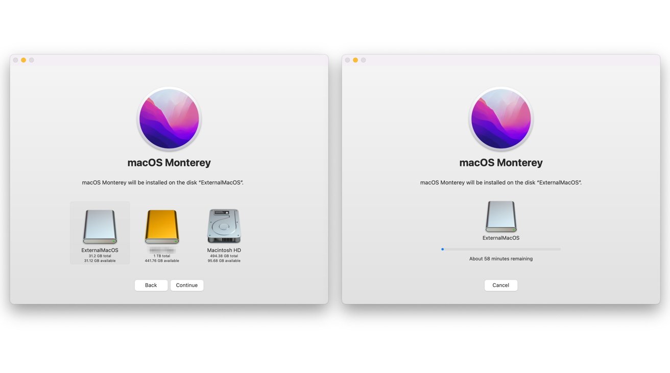 Installing macOS Monterey to the external drive. 