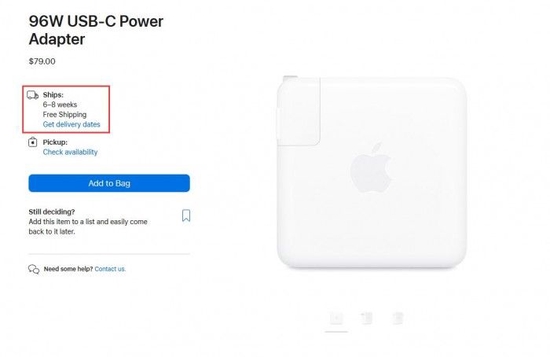 苹果 96W/140W USB-C 电源适配器发货延期：最迟 10 月
