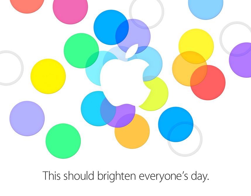 Colorful dots scattered behind the Apple logo.