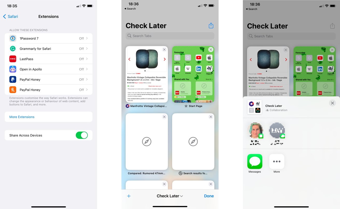 Extension sharing and alterations to Tab Groups are the order of the day in iOS 16's Safari