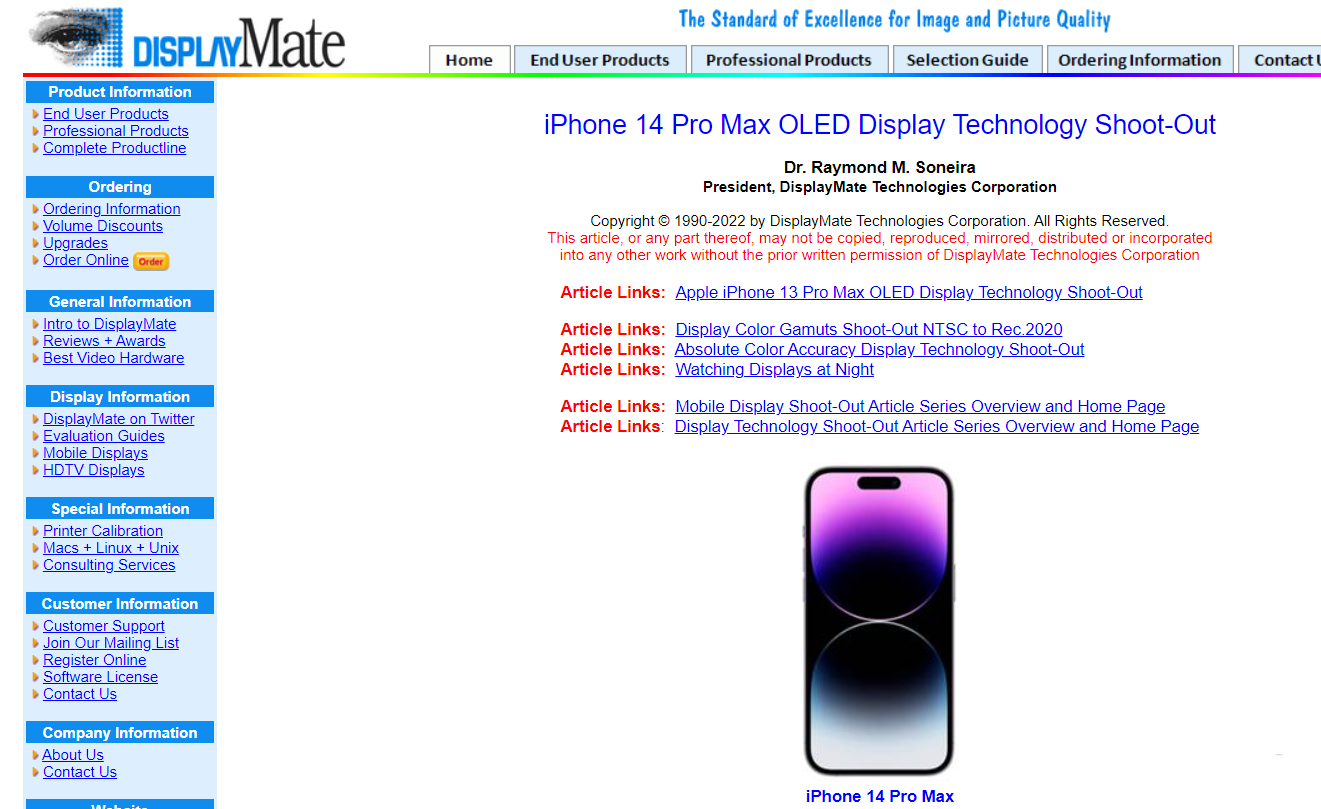 苹果 iPhone 14 Pro Max 获得 DisplayMate 最佳智能手机显示屏奖