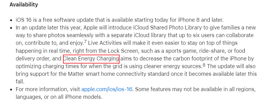 苹果 iOS 16 后续更新将为 iPhone 支持“清洁能源充电”