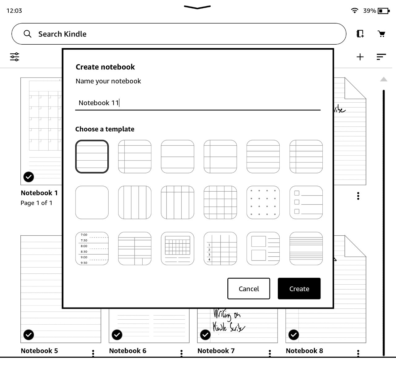 Kindle Scribe comes with templates for writing