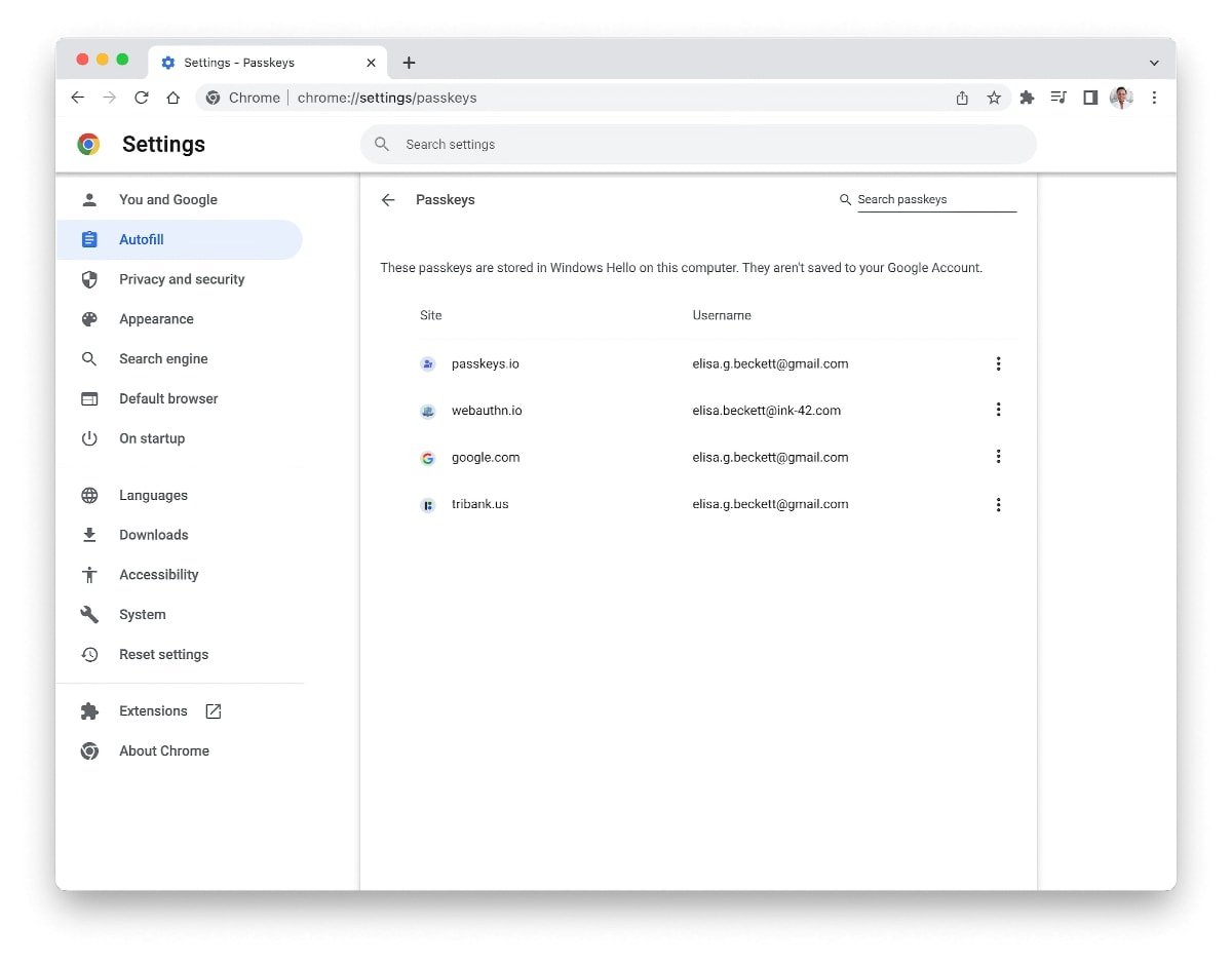 Chrome can store passkeys along with passwords