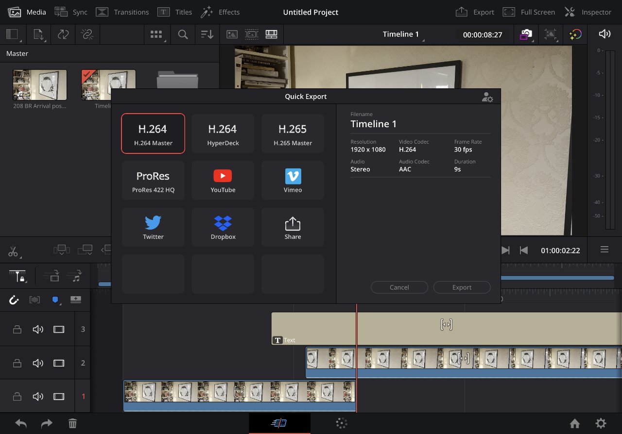 DaVinci Resolve's export options