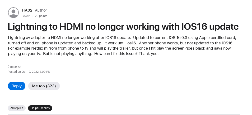 苹果 iOS 16 不再支持通过 HDMI 适配器投屏 DRM 内容