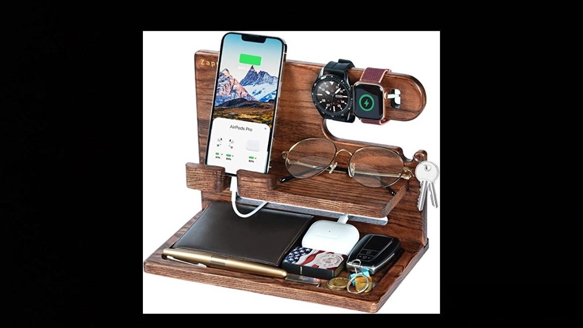 Zapuvo Ash Wood Phone Docking Station Nightstand Organizer