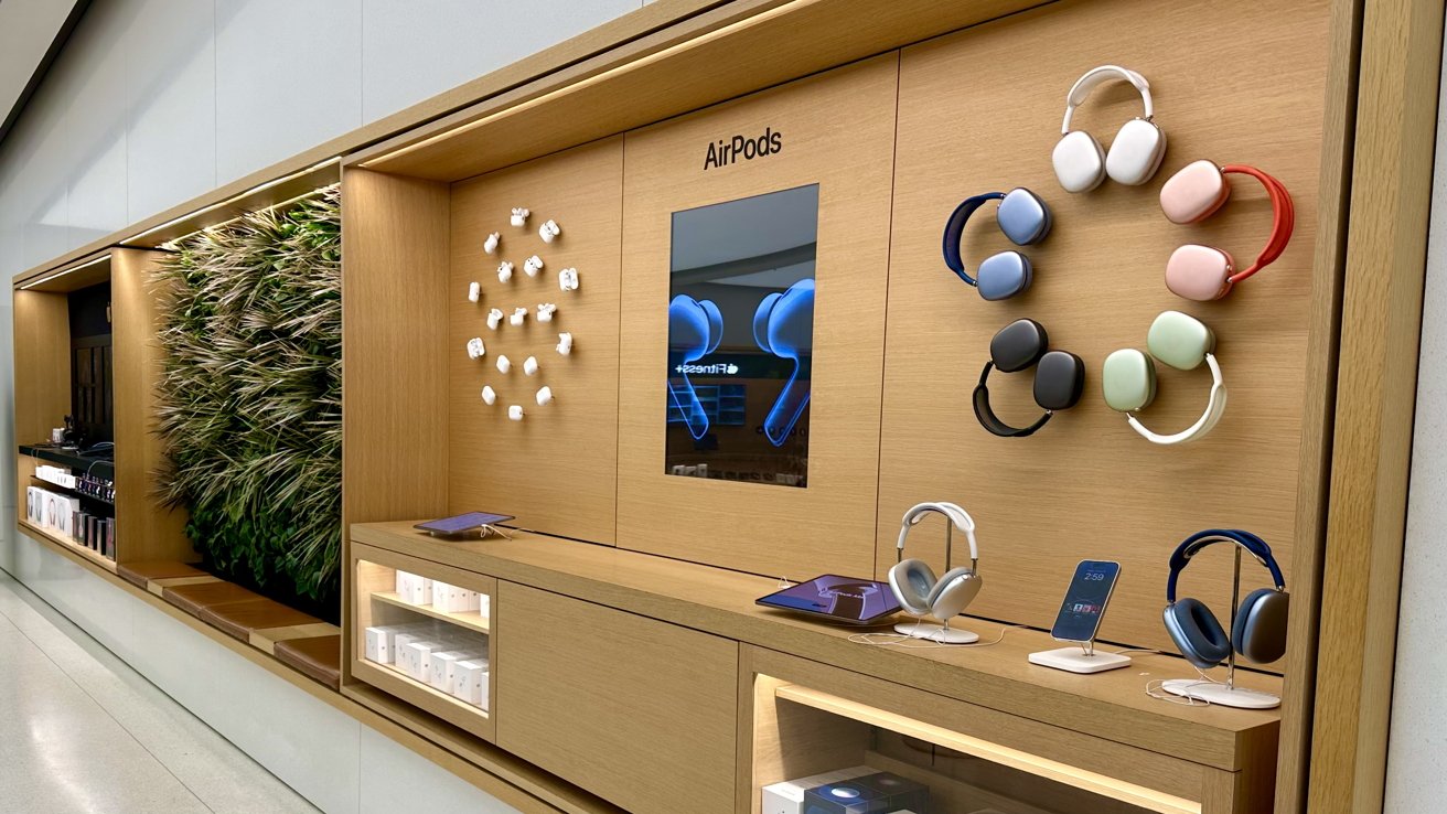 AirPods wooden display area