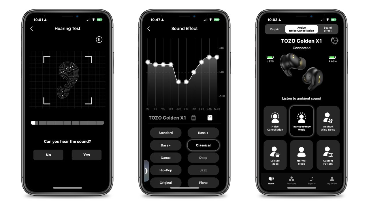 The Tozo app allows you to customize audio settings according to your needs