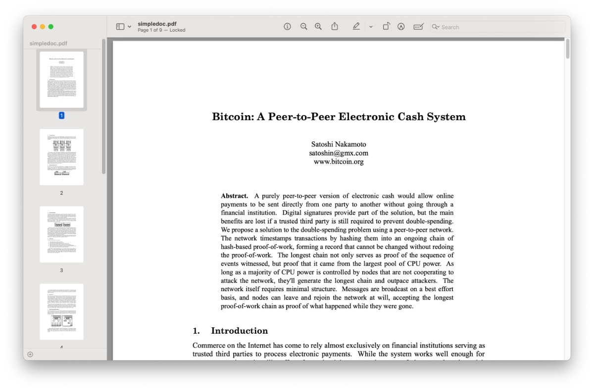 The Bitcoin whitepaper in macOS