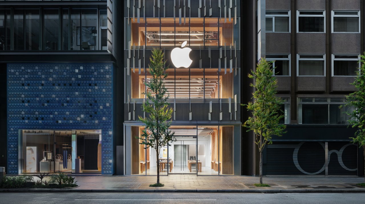 Apple's official photo shows how wedged-in the little store is —  and artfully does not show the 