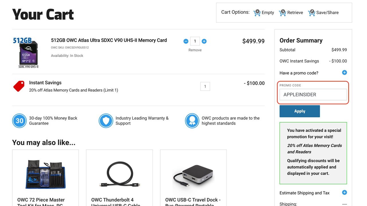 Save on OWC memory cards with promo code APPLEINSIDER.