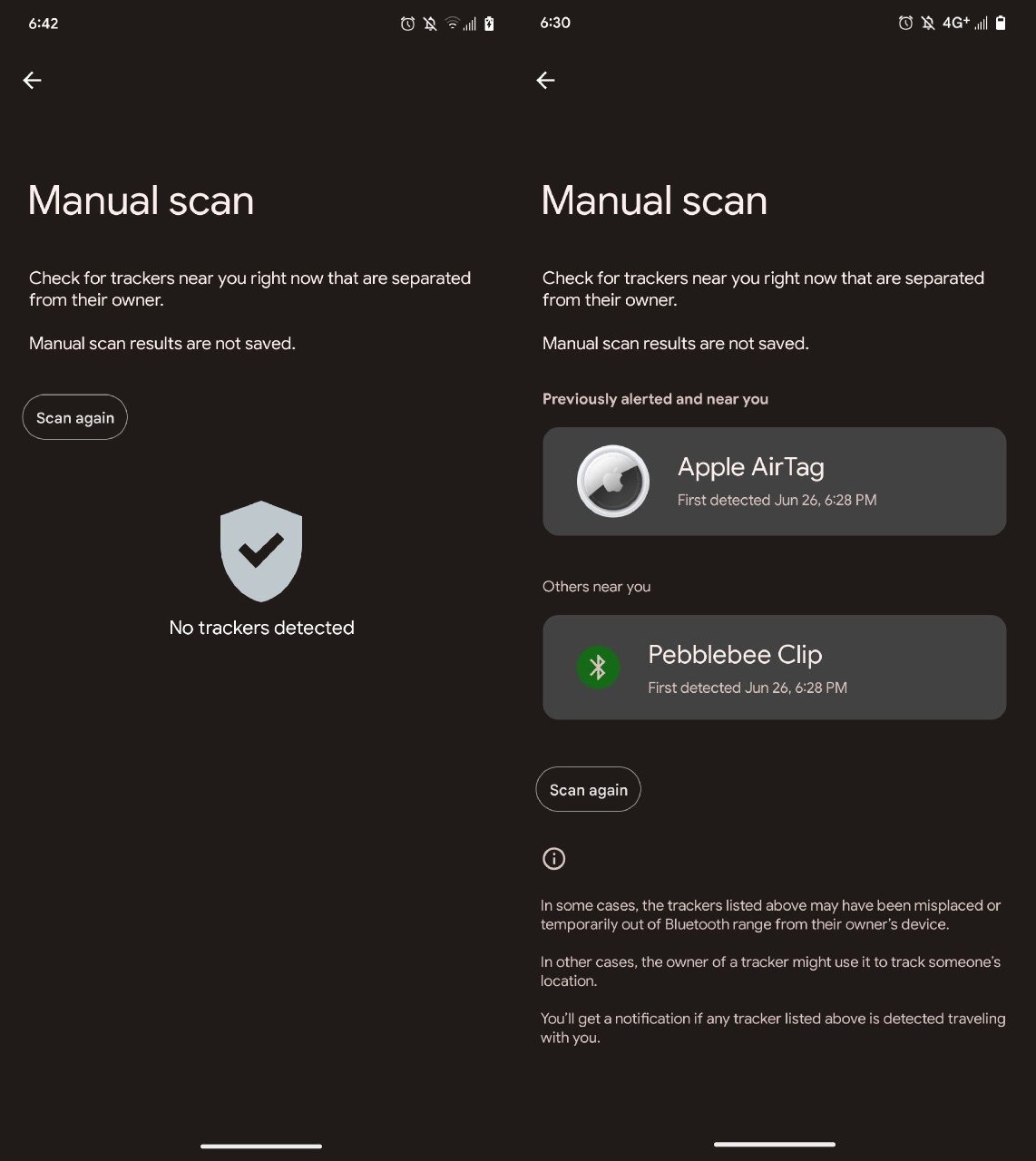 Manual scanning in the forthcoming Android tracking app