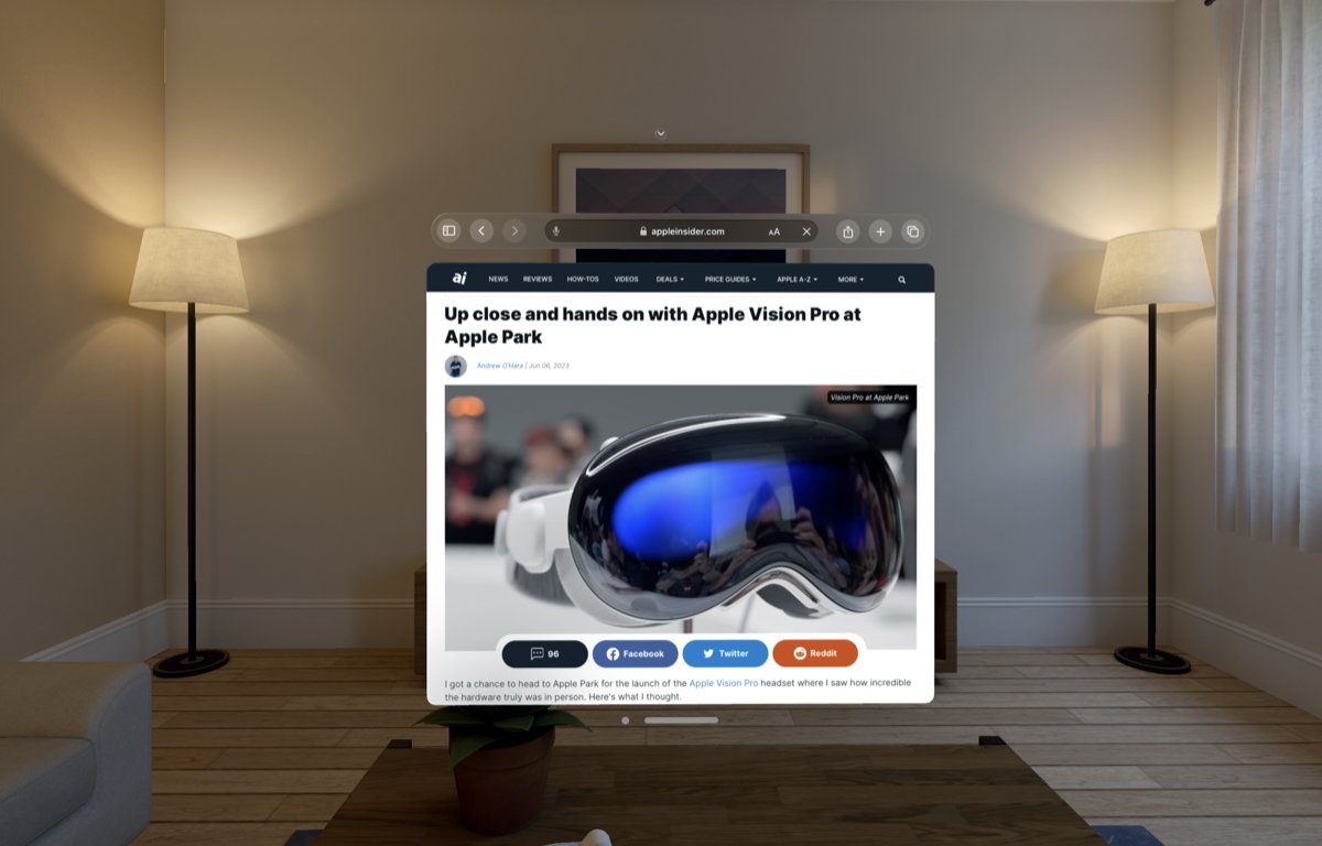 Safari running in windowed mode in visionOS.
