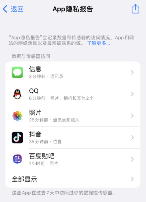 如何在 iPhone 上启用”App 隐私报告“？