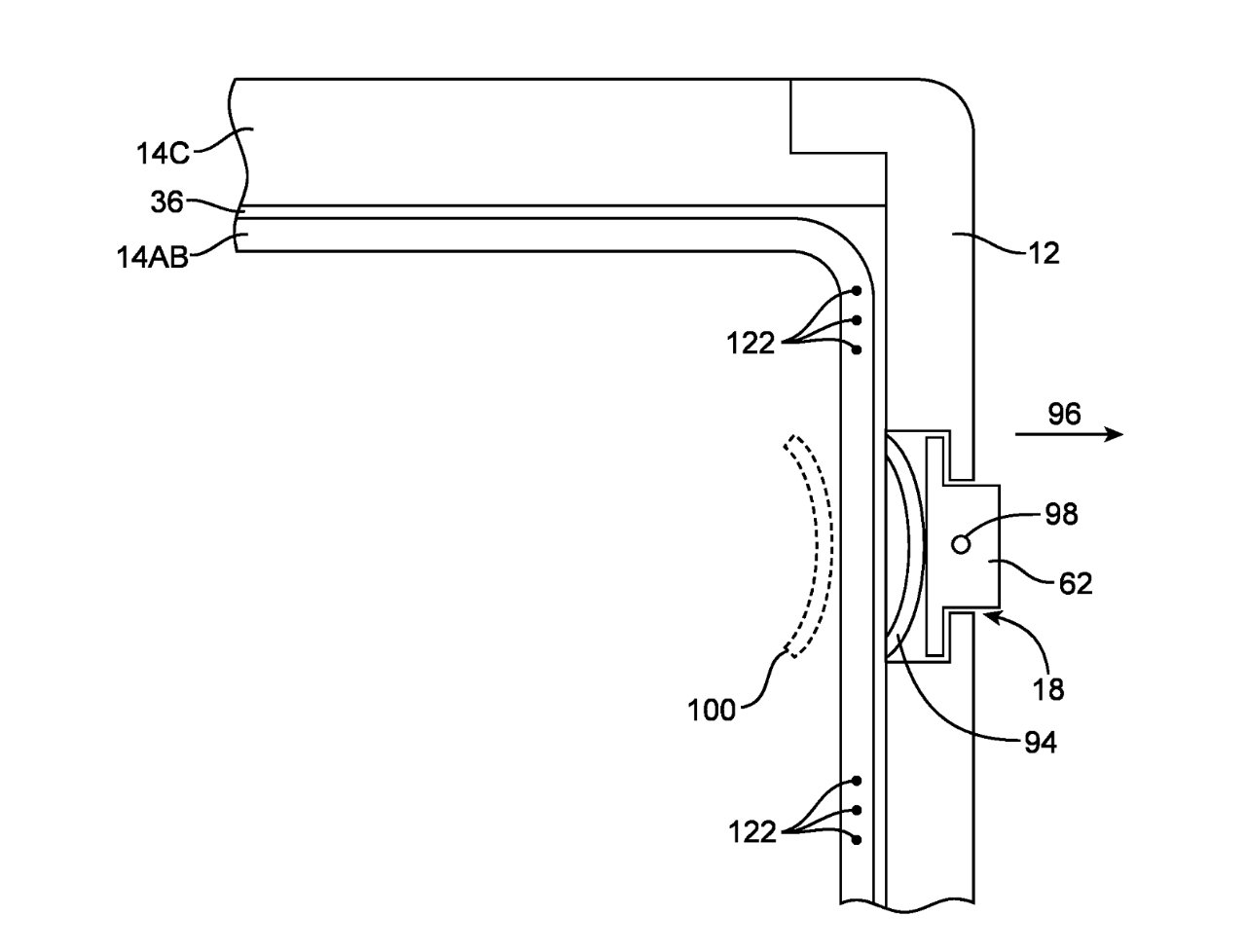 Illustration of transparent button with biasing member.