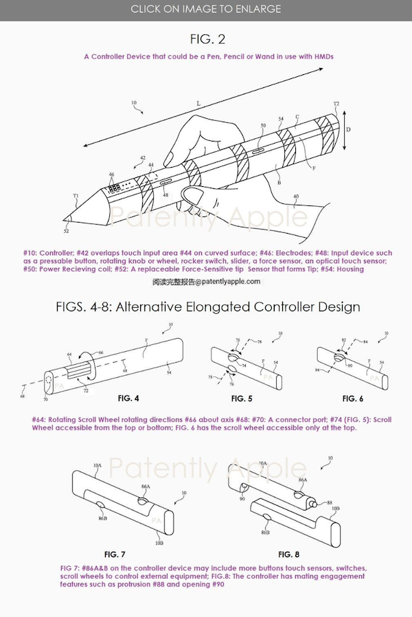 苹果笔状控制器专利：配合 iPhone、Vision Pro 头显等设备使用