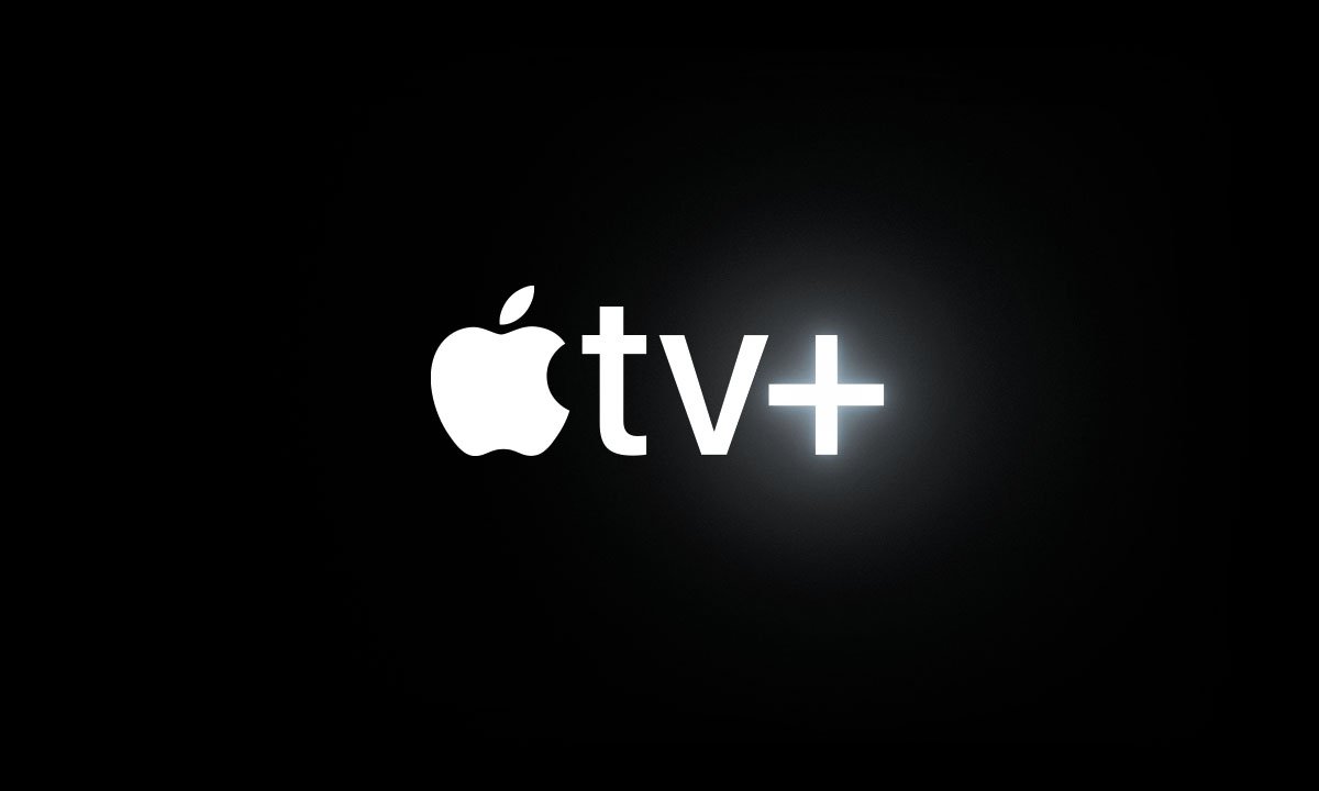 Apple TV Plus logo with stylized Apple icon and 'tv+' text on a black background.