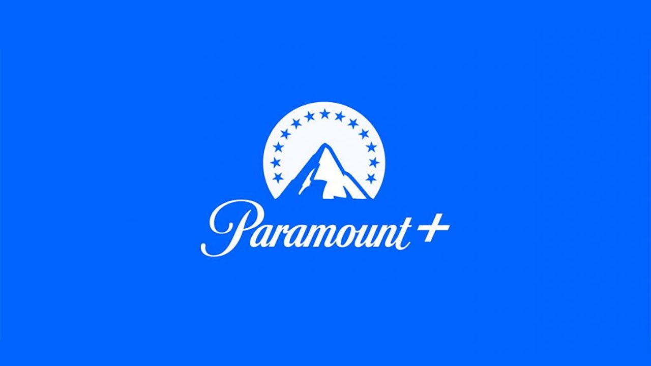 Paramount Plus logo featuring a white mountain with a circle of stars over a blue background.