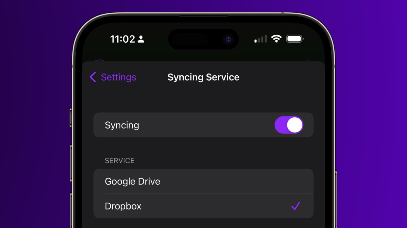 A menu for Delta Sync showing Dropbox and Google Drive as options