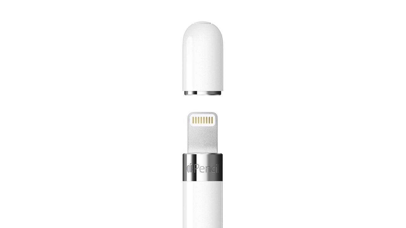Apple Pencil and its charging adapter against a white background.