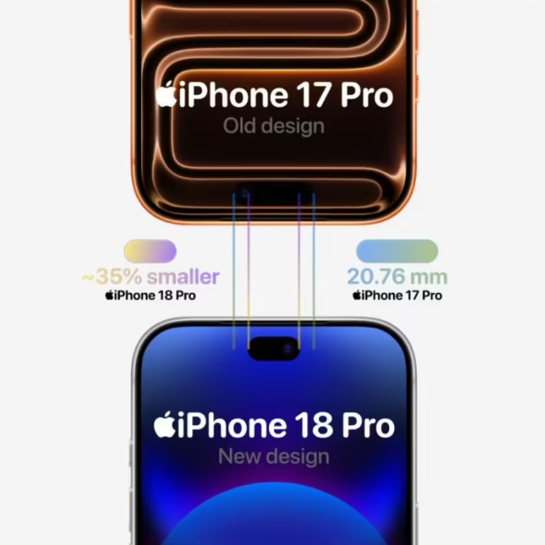 苹果全面屏设计新阶段：iPhone 18 Pro/Max灵动岛开口缩短约​35%