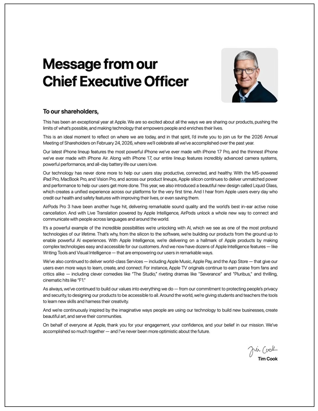 2025年薪酬超5.2亿，库克发布股东感谢信：对未来从未如此乐观
