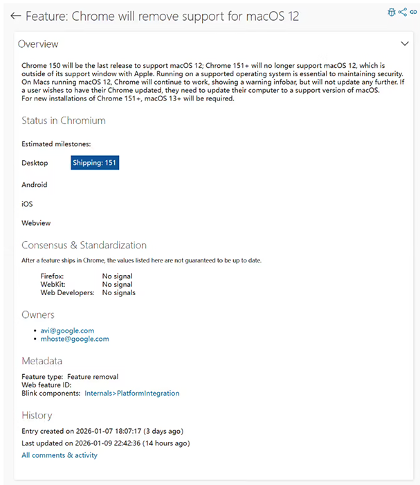 谷歌Chrome即将停止支持苹果macOS 12系统,旧系统用户需升级 谷歌Chrome即将停止支持苹果macOS 12系统,旧系统用户需升级