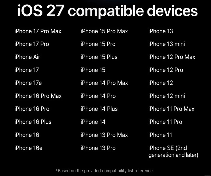 苹果iOS 27系列系统支持机型全汇总,16款老设备惨遭淘汰 苹果iOS 27系列系统支持机型全汇总,16款老设备惨遭淘汰