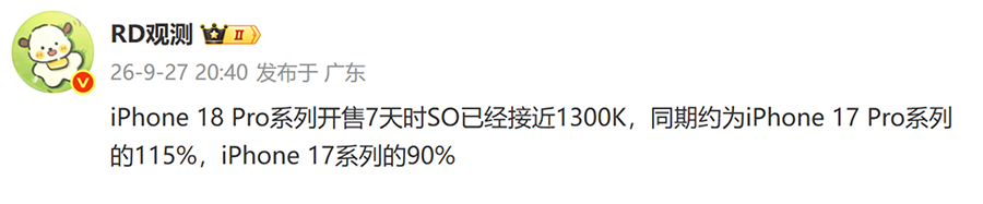 iPhone 18 Pro 首周销量近 130 万台：越骂越买，苹果又赢麻了？