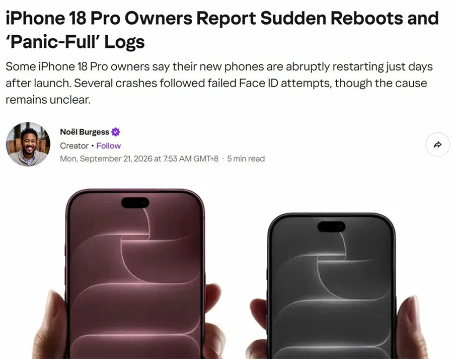 iPhone 18 Pro 翻车：Face ID 连续失败就死机，用户 24 小时死机 5 次